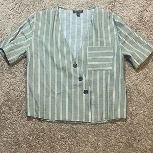 TOPSHOP Striped Green Button-Up Women's Top